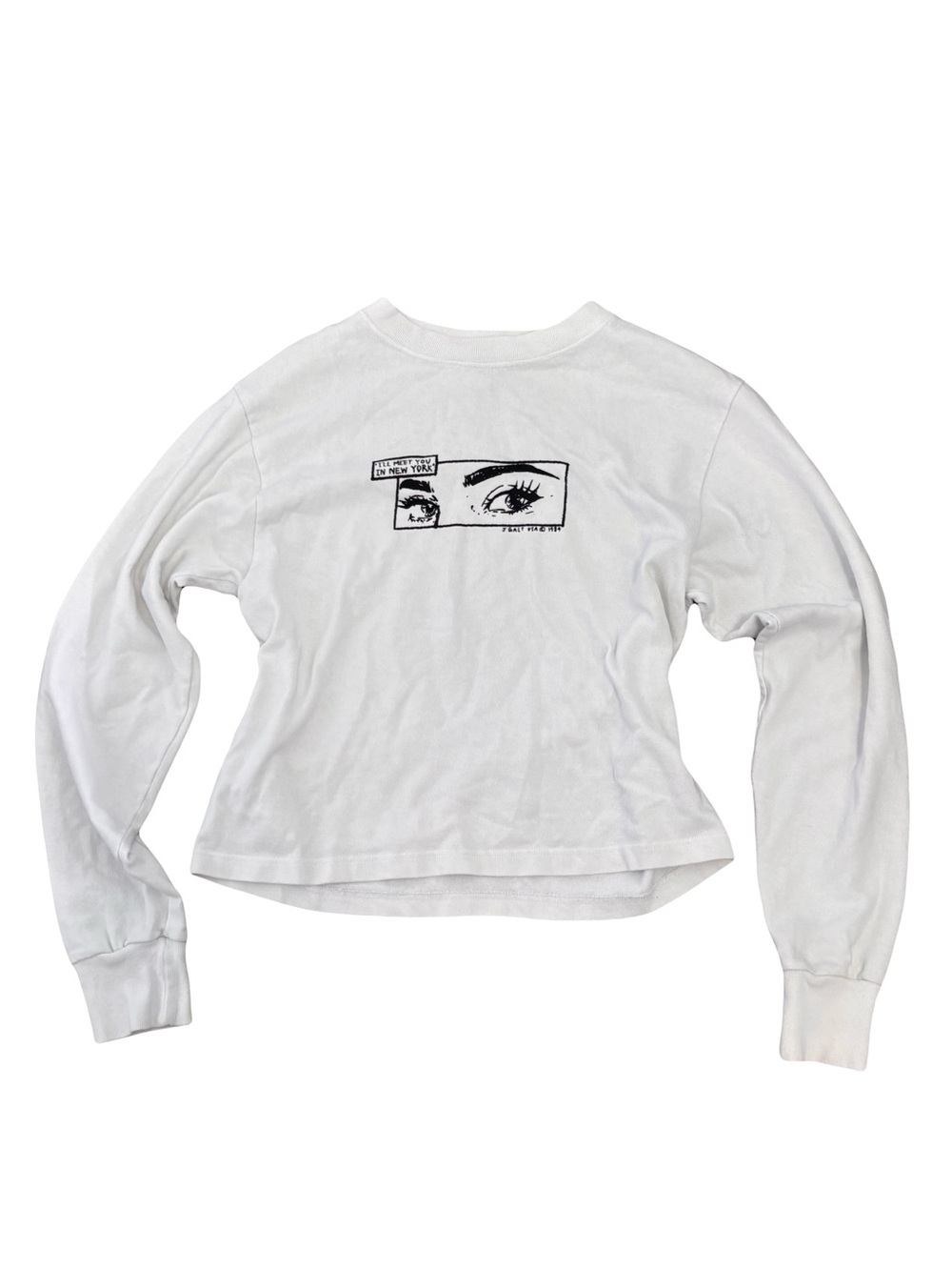Brandy Melville White Graphic Eye-Print Long Sleeve